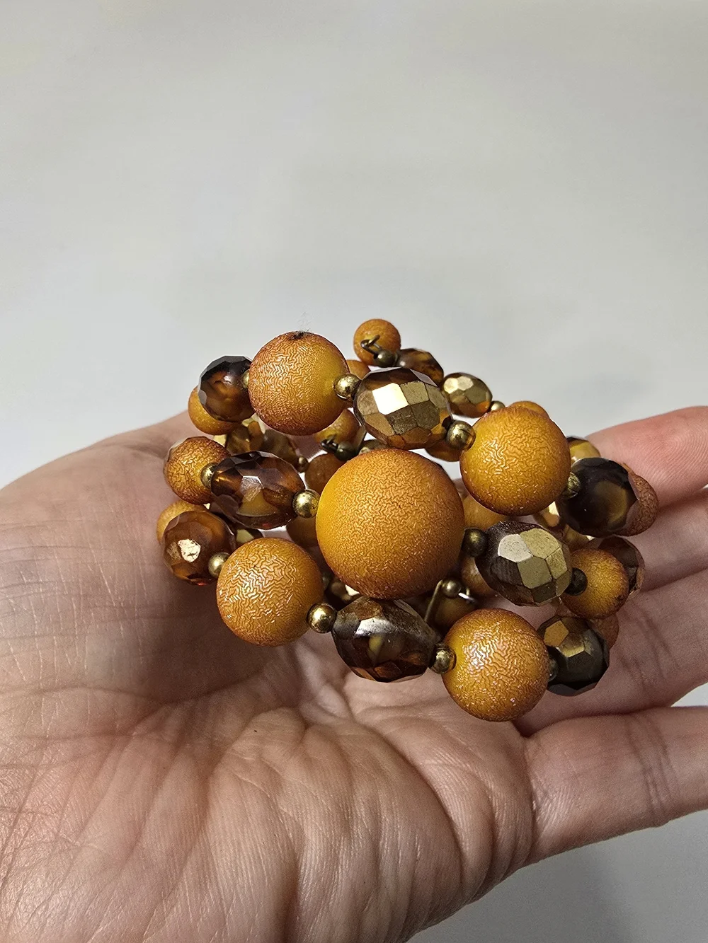 Amber and Gold Beaded Stretch Bracelet - Women Jewelry